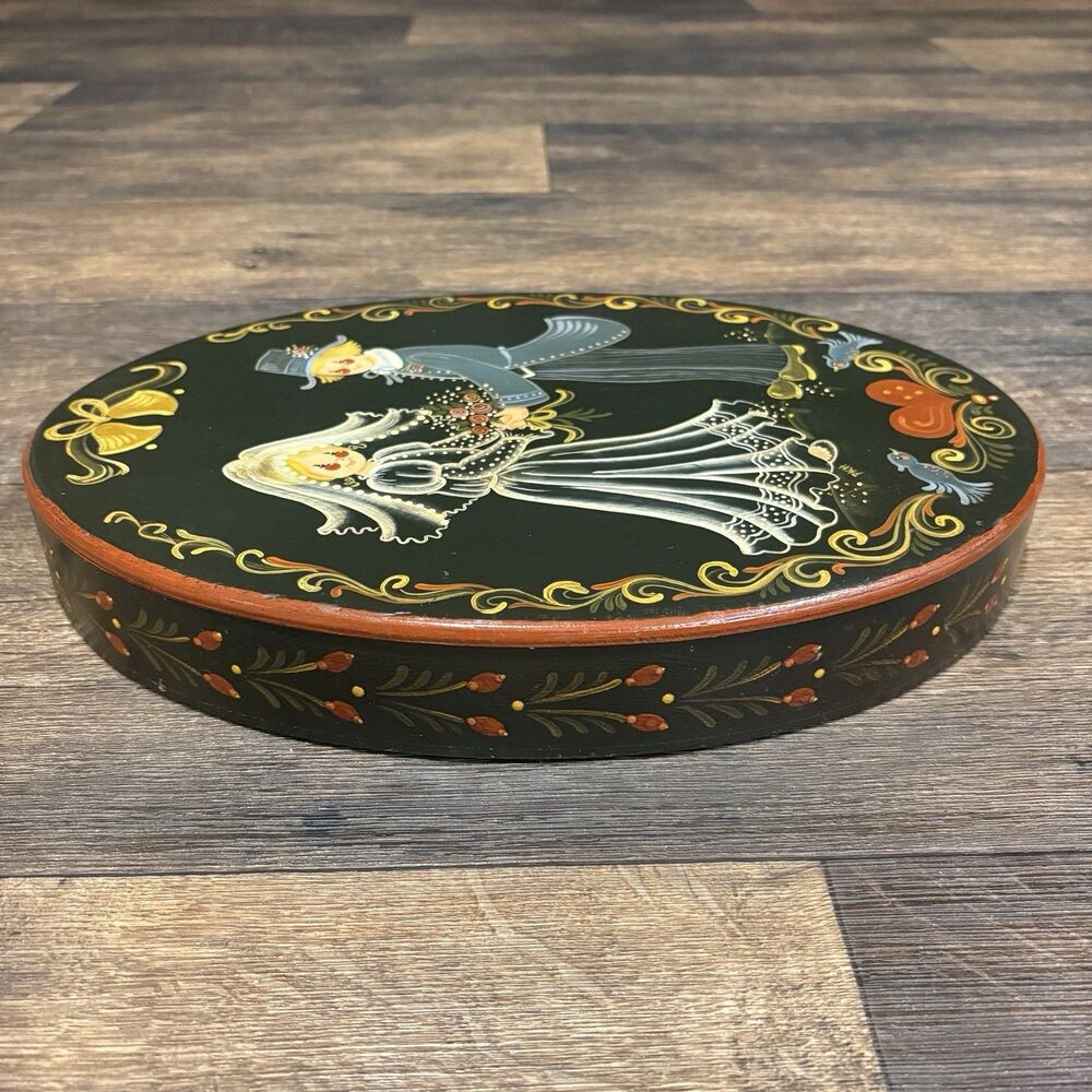 Hand-Painted Bentwood Folk Art Trinket Box Bride & Groom Wedding 1982 - Picture 6 of 11